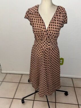 Wrap Midi Dress in Blush with Black Polka Dots